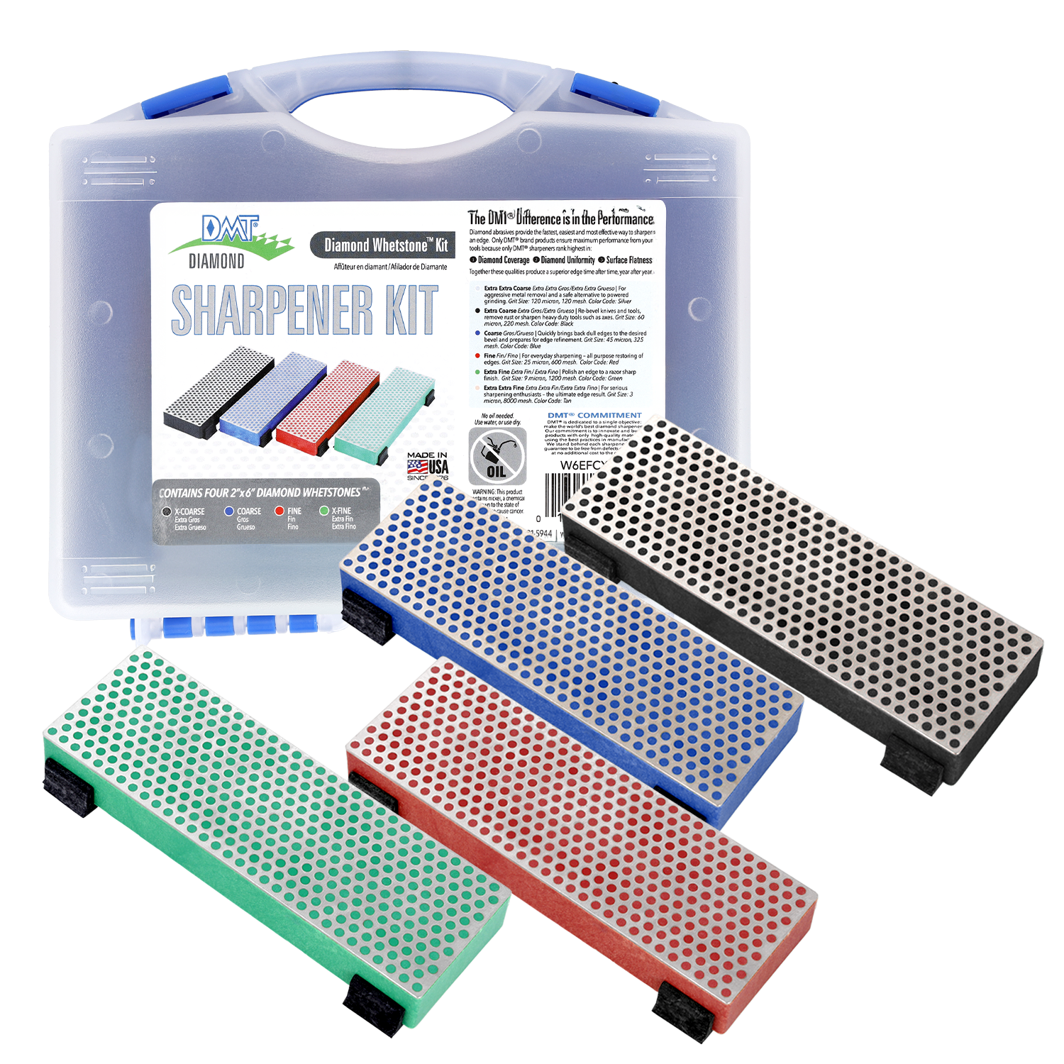 Diamond Whetstone™ Diamant Schleifsteine in Kunststoffbox 6" Extrafein / Fein / Grob / Extragrob, W6EFCX-KIT